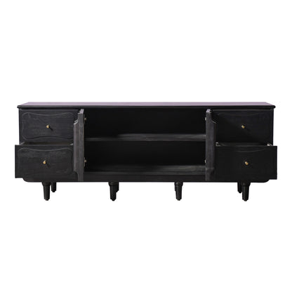 Modern Black Console Cabinet with Reeded Glass Doors  Media Storage