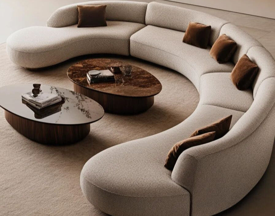 The “Serenica Curve” Modular Sofa | Luxury Curved Sectional Lounge Set in Ivory Beige