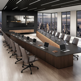 14-Seater Executive Conference Table | Matte Black & Walnut Finish Boardroom Desk | SRK Modular Furniture