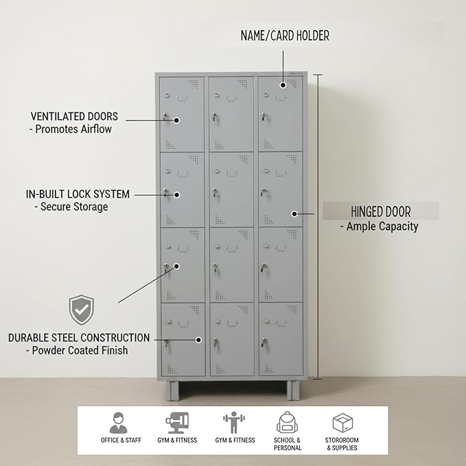 12-Door Steel Locker Cabinet | Industrial Storage Unit | SRK Modular Furniture