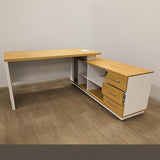 Executive Office Desk with Side Storage – White & Oak Finish | SRK Modular Furniture Co.
