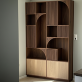 The Arcoré Fluted Bookcase | Modern Walnut & Natural Wood Display Cabinet