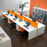 4-Seater Modular Office Workstation – White Finish with Orange Fabric Dividers | SRK Modular Furniture Co.