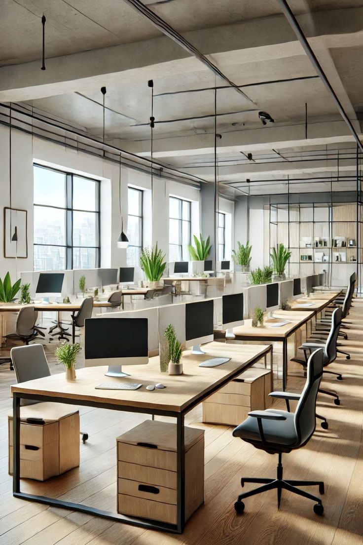 8-Seater Industrial Modular Workstation – Oak Wood Top with Black Metal Frame | SRK Modular Furniture Co.