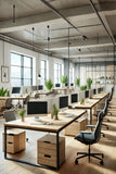 8-Seater Industrial Modular Workstation – Oak Wood Top with Black Metal Frame | SRK Modular Furniture Co.