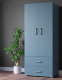 Oaklyn Compact Wooden Wardrobe with Drawers | Walnut Finish | SRK Modular Furniture