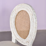 Elegant Oval Cane Back Chair  Antique White Finish
