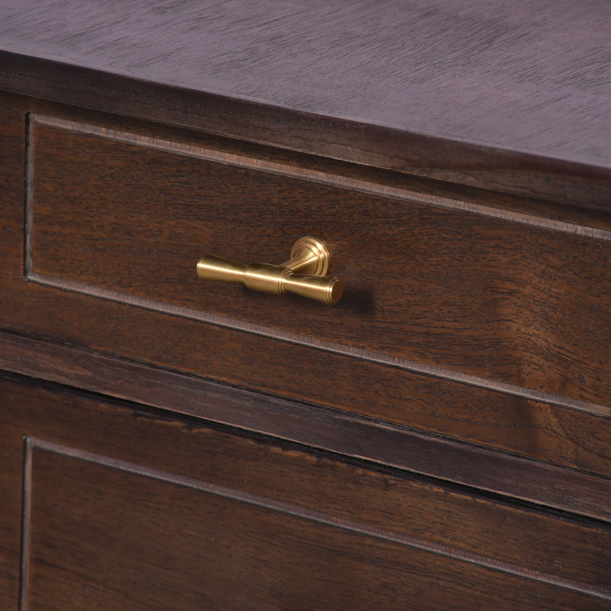 Elegant Dark Wood Console Table with Drawers and Shelf