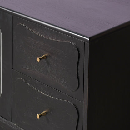 Modern Black Console Cabinet with Reeded Glass Doors  Media Storage