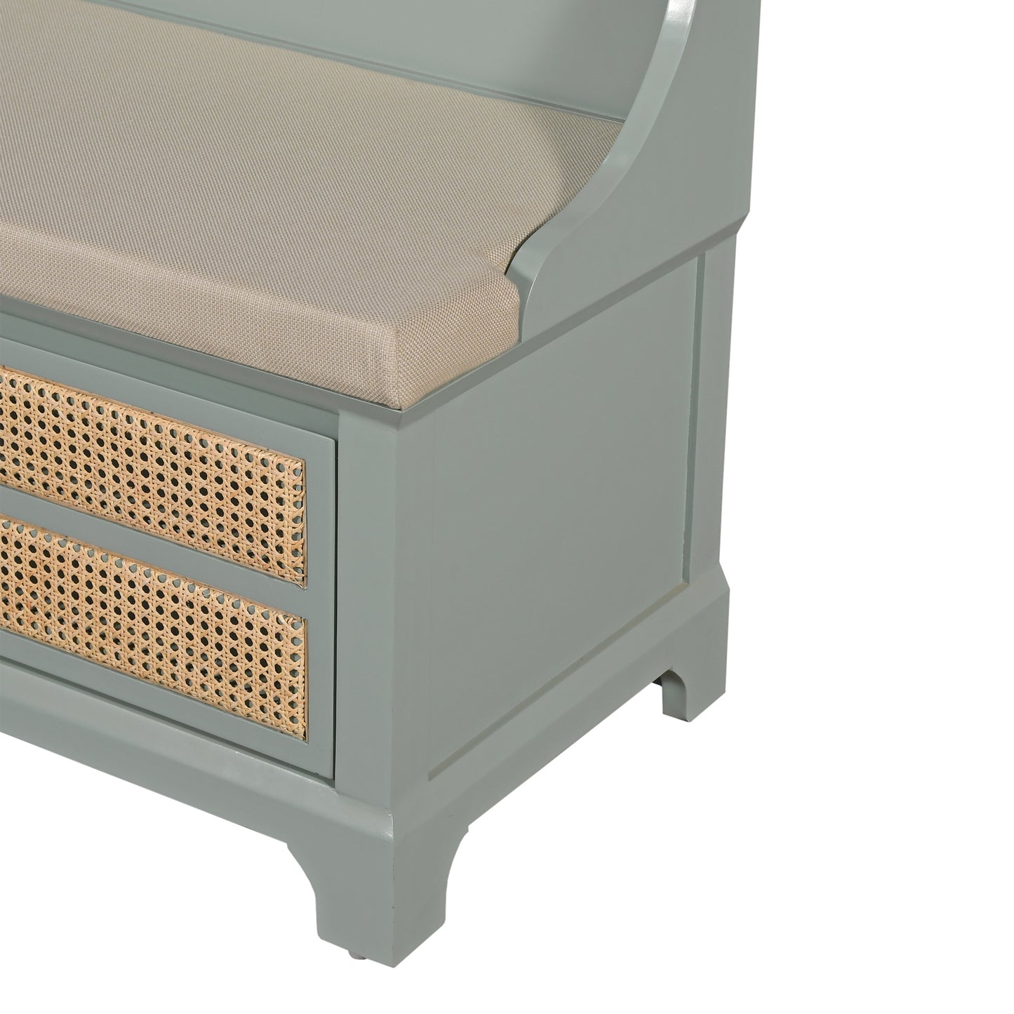 Cane Detail Storage Bench with Cushion  Entryway or Mudroom Bench