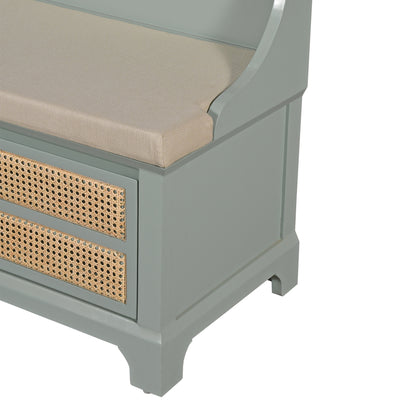 Cane Detail Storage Bench with Cushion  Entryway or Mudroom Bench