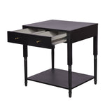 Modern Black Wood Side Table with Drawer & Shelf Nightstand or End Table