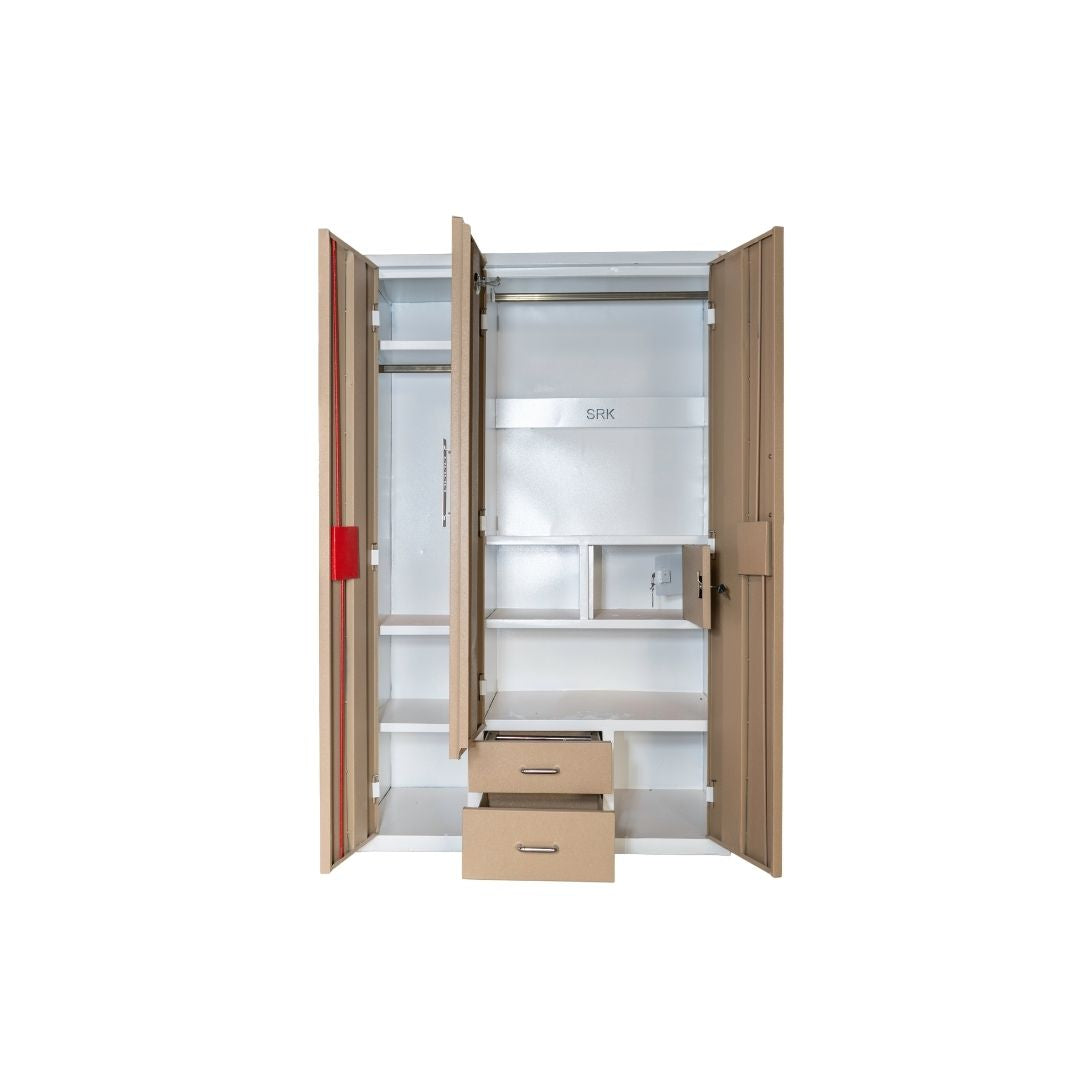 3-Door Metal Storage Almirah | Office & Industrial Locker Cabinet with Drawers | SRK Modular Furniture