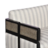 Modern Striped Fabric Sofa Set with Cane Back Accents  Living Room Seating
