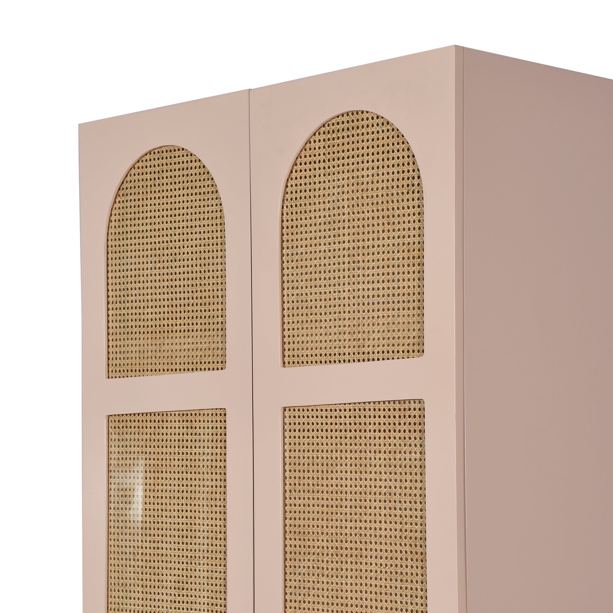 Modern Wood Wardrobe with Natural Rattan Door Panels