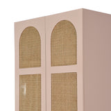 Modern Wood Wardrobe with Natural Rattan Door Panels
