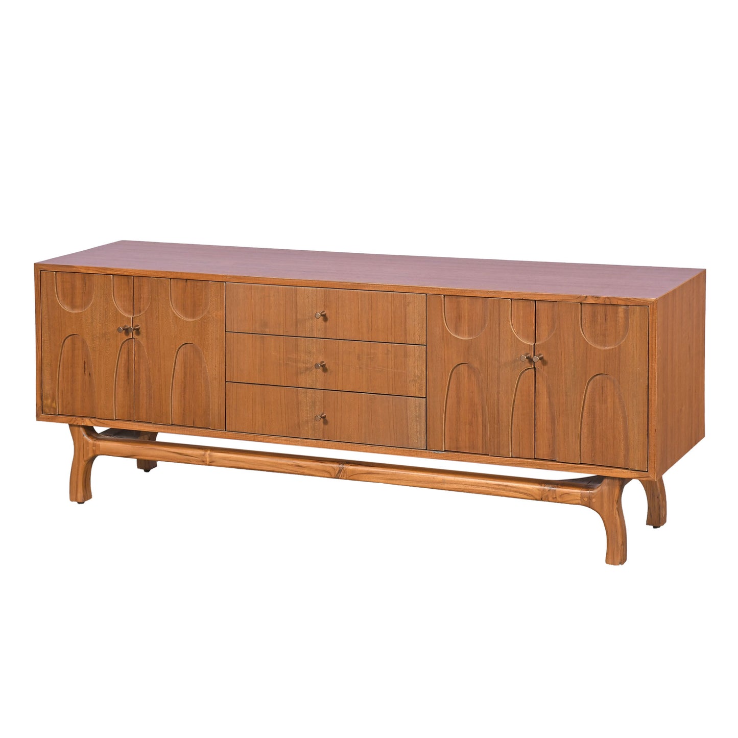 Teak Wood Sideboard with Carved Doors Mid Century Modern Media Console