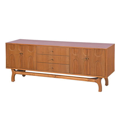 Teak Wood Sideboard with Carved Doors Mid Century Modern Media Console