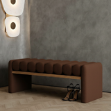 Cylindra Modern Bench | Sculpted Bouclé Upholstery with Wooden Base | Theom Living
