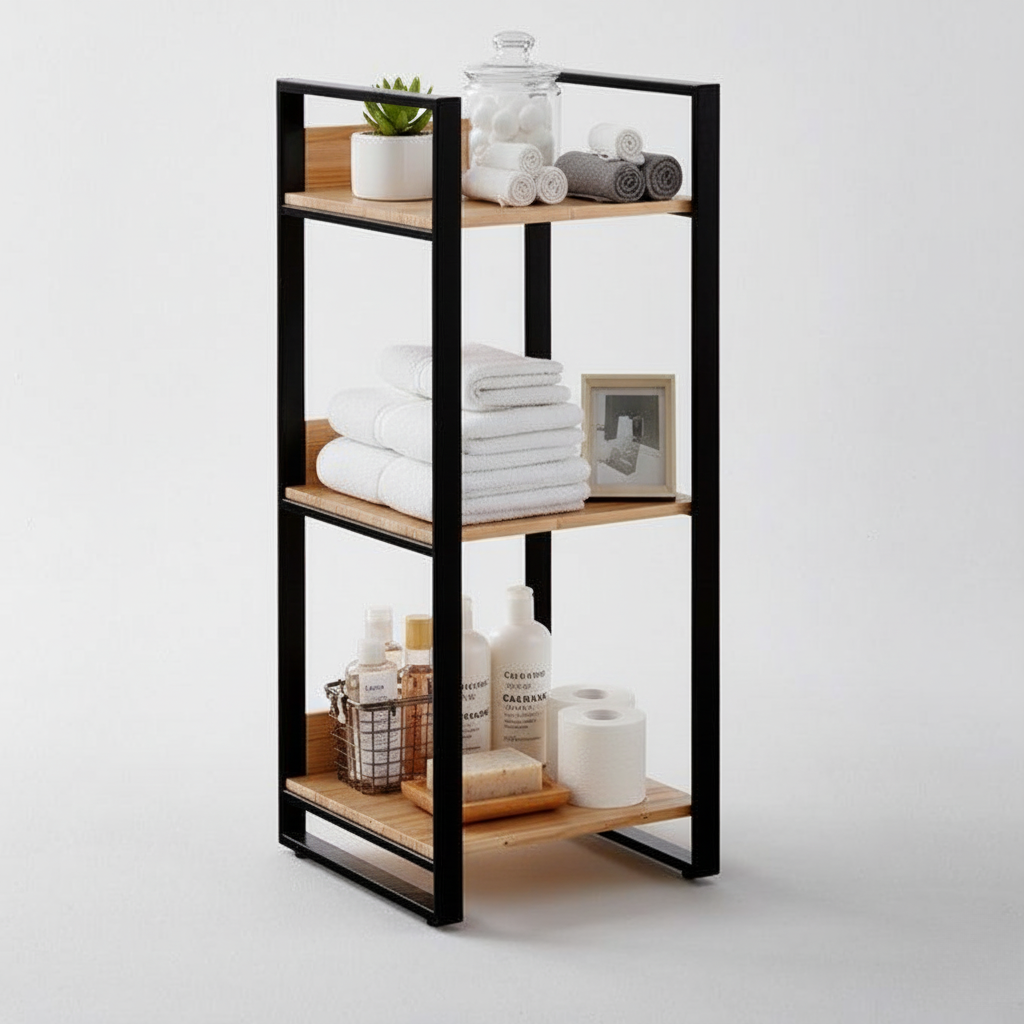 Industrial 3-Tier Wooden & Metal Shelf | Modern Display & Storage Rack | Theom Living