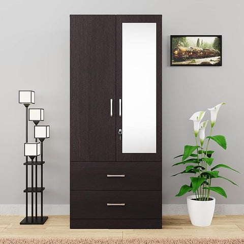 Aveline Compact Wardrobe with Mirror & Drawers | Ocean Blue Matte Finish | SRK Modular Furniture