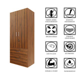Oaklyn Compact Wooden Wardrobe with Drawers | Walnut Finish | SRK Modular Furniture