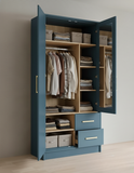 Aveline Compact Wardrobe with Mirror & Drawers | Ocean Blue Matte Finish | SRK Modular Furniture