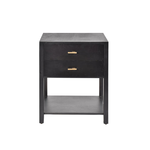 Modern Black Wooden Side Table with Storage