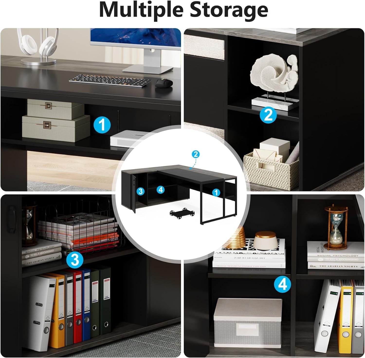 Executive Office Desk with Open Storage – Black & Ash Finish | SRK Modular Furniture Co.