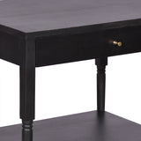 Modern Black Wood Side Table with Drawer & Shelf Nightstand or End Table
