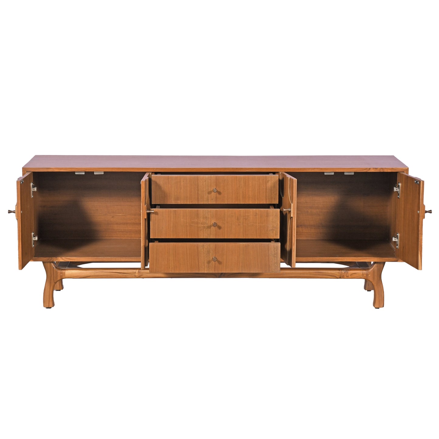 Teak Wood Sideboard with Carved Doors Mid Century Modern Media Console