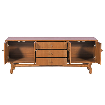 Teak Wood Sideboard with Carved Doors Mid Century Modern Media Console