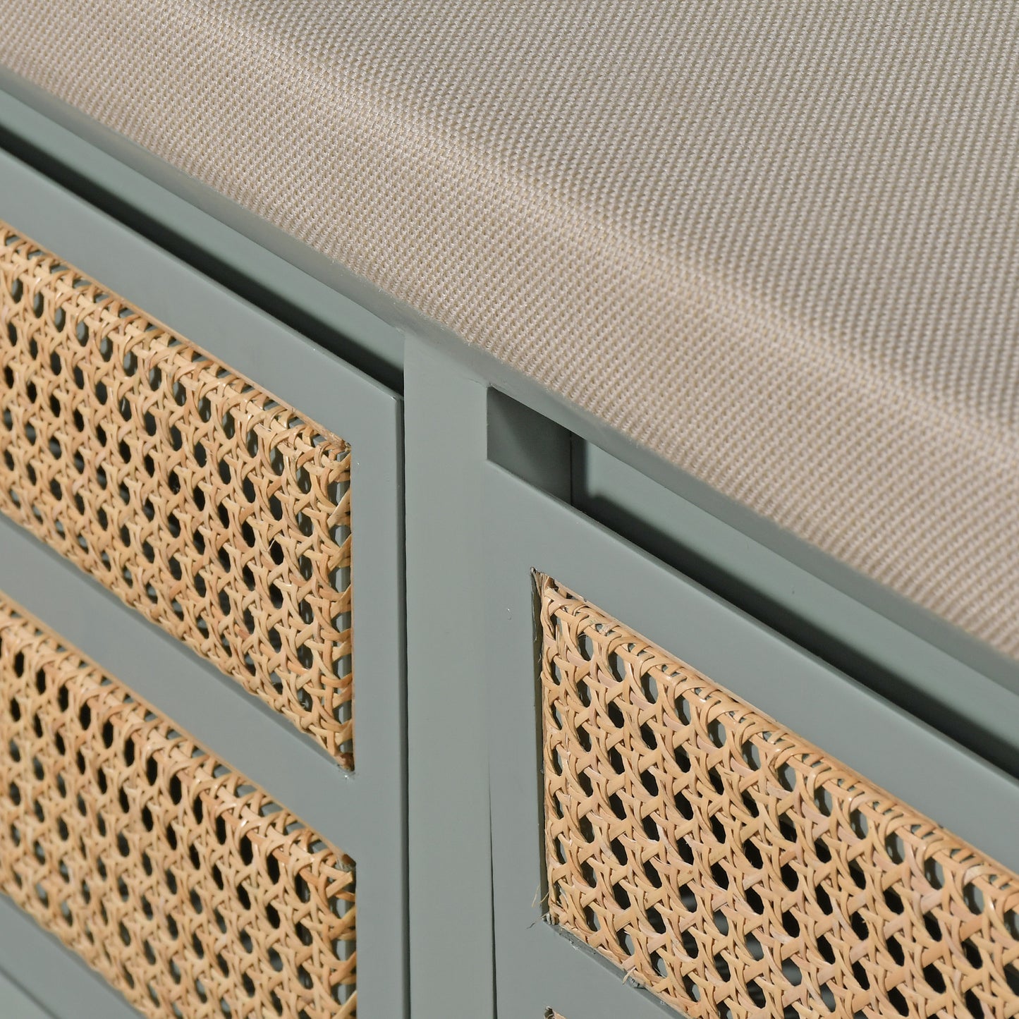 Cane Detail Storage Bench with Cushion  Entryway or Mudroom Bench