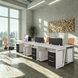 4-Seater Modular Office Workstation – White & Black Finish with Storage Pedestals | SRK Modular Furniture Co.