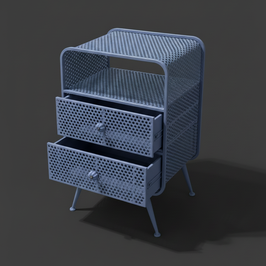 Metal Mesh Bedside Table | 2-Drawer Industrial Nightstand | SRK Modular Furniture