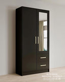 Aveline Compact Wardrobe with Mirror & Drawers | Ocean Blue Matte Finish | SRK Modular Furniture