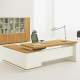 Executive Office Desk with Side Storage – White & Oak Finish | SRK Modular Furniture Co.