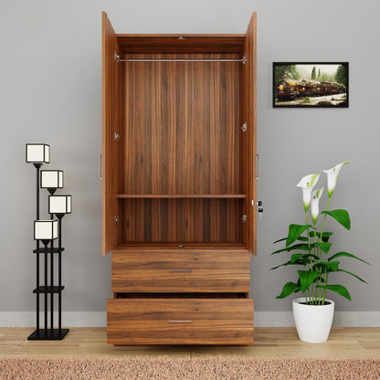 Oaklyn Compact Wooden Wardrobe with Drawers | Walnut Finish | SRK Modular Furniture