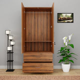 Oaklyn Compact Wooden Wardrobe with Drawers | Walnut Finish | SRK Modular Furniture