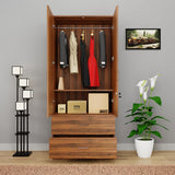 Oaklyn Compact Wooden Wardrobe with Drawers | Walnut Finish | SRK Modular Furniture
