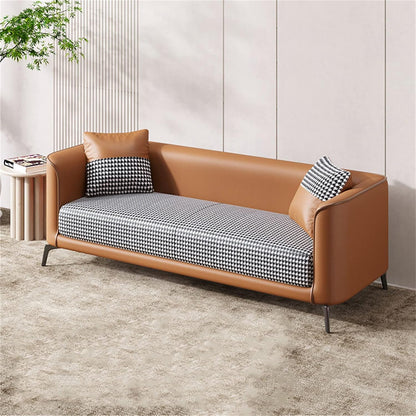 Vittoro Fusion Sofa | Tan Leather & Checkered Fabric Designer Sofa | Theom Living