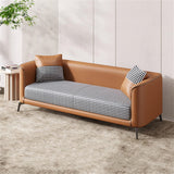 Vittoro Fusion Sofa | Tan Leather & Checkered Fabric Designer Sofa | Theom Living