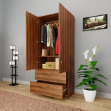 Oaklyn Compact Wooden Wardrobe with Drawers | Walnut Finish | SRK Modular Furniture