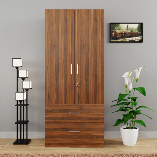 Oaklyn Compact Wooden Wardrobe with Drawers | Walnut Finish | SRK Modular Furniture