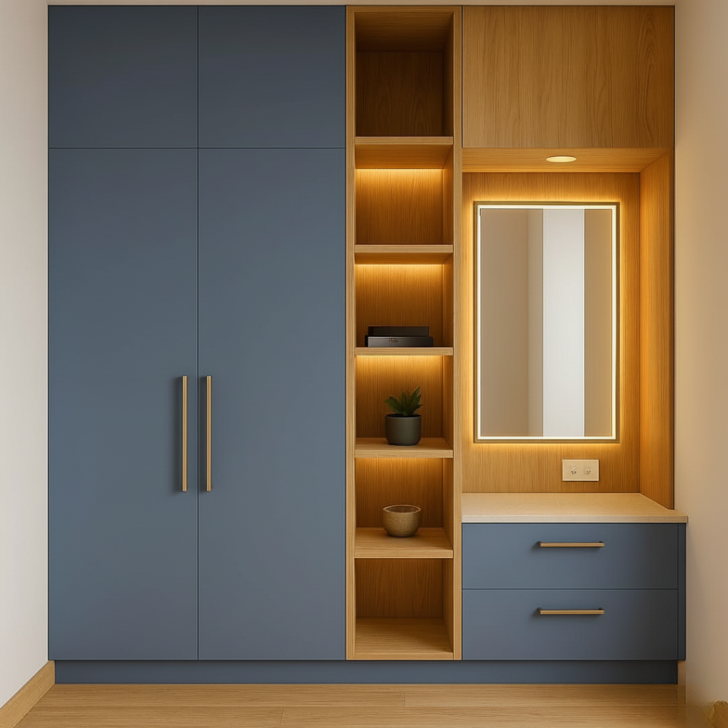Aurelio Wardrobe with Dressing Unit | Matte Black & Oak Finish | SRK Modular Furniture
