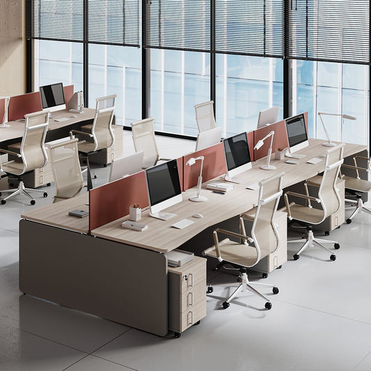 10-Seater Premium Modular Workstation – Maple Finish with Terracotta Panels | SRK Modular Furniture Co.