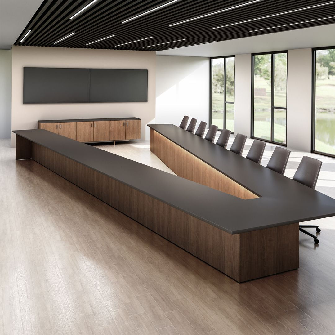 Executive Conference Table | Matte Black & Walnut Finish Boardroom Desk | SRK Modular Furniture