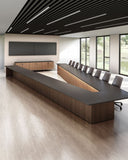 14-Seater Executive Conference Table | Matte Black & Walnut Finish Boardroom Desk | SRK Modular Furniture