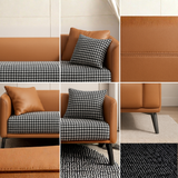 Vittoro Fusion Sofa | Tan Leather & Checkered Fabric Designer Sofa | Theom Living
