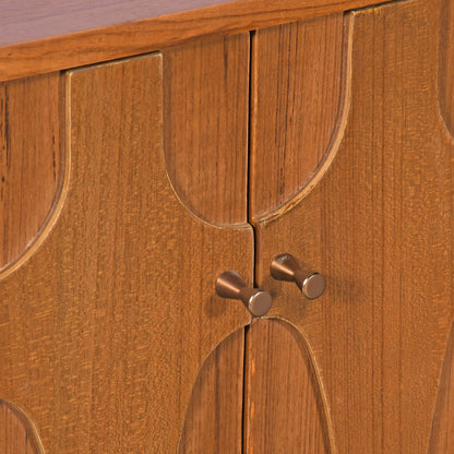 Teak Wood Sideboard with Carved Doors Mid Century Modern Media Console